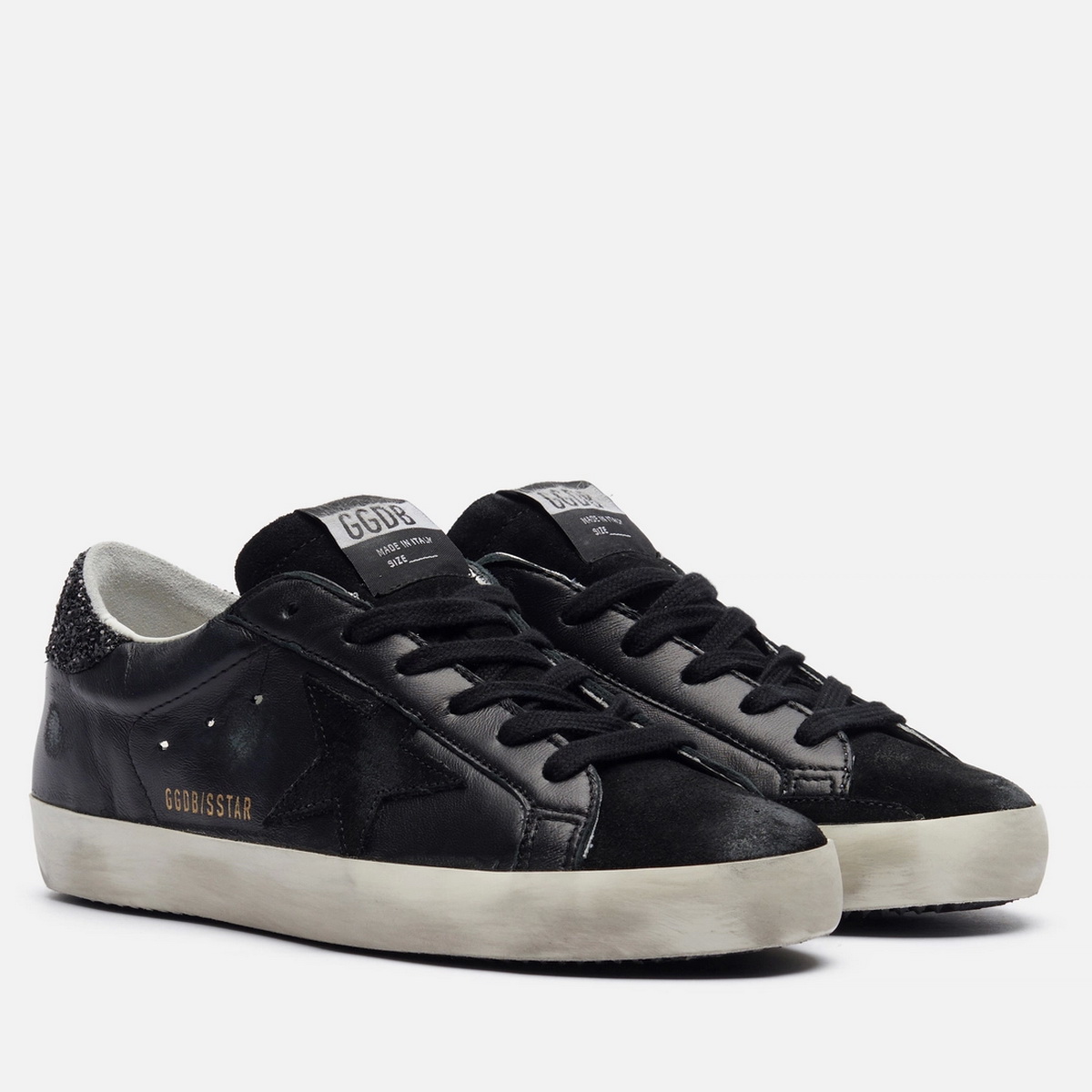 Women's Super-Star in black nappa with black star and glitter heel tab - Зображення 3