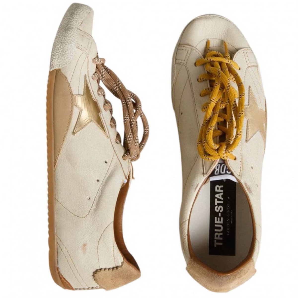 Women's True-Star in white nappa leather with gold star and beige suede heel tab - Зображення 3