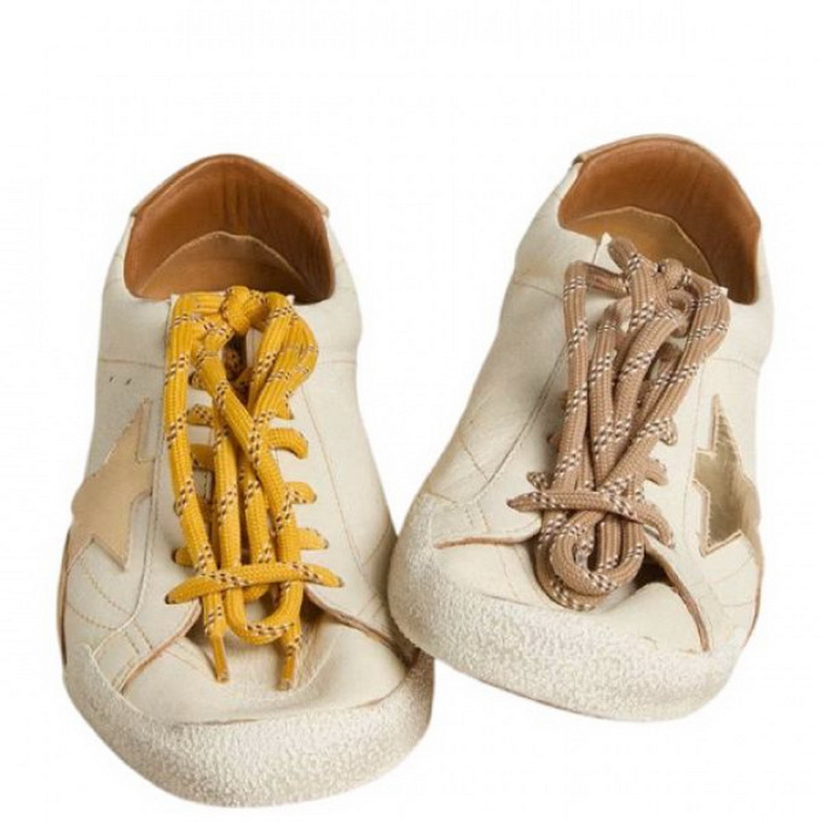 Women's True-Star in white nappa leather with gold star and beige suede heel tab - Зображення 2