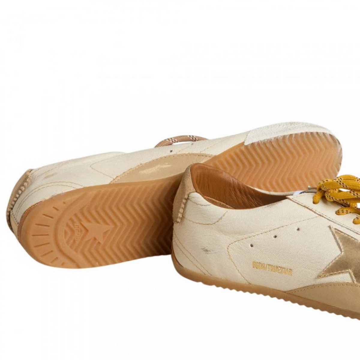 Women's True-Star in white nappa leather with gold star and beige suede heel tab - Зображення 4