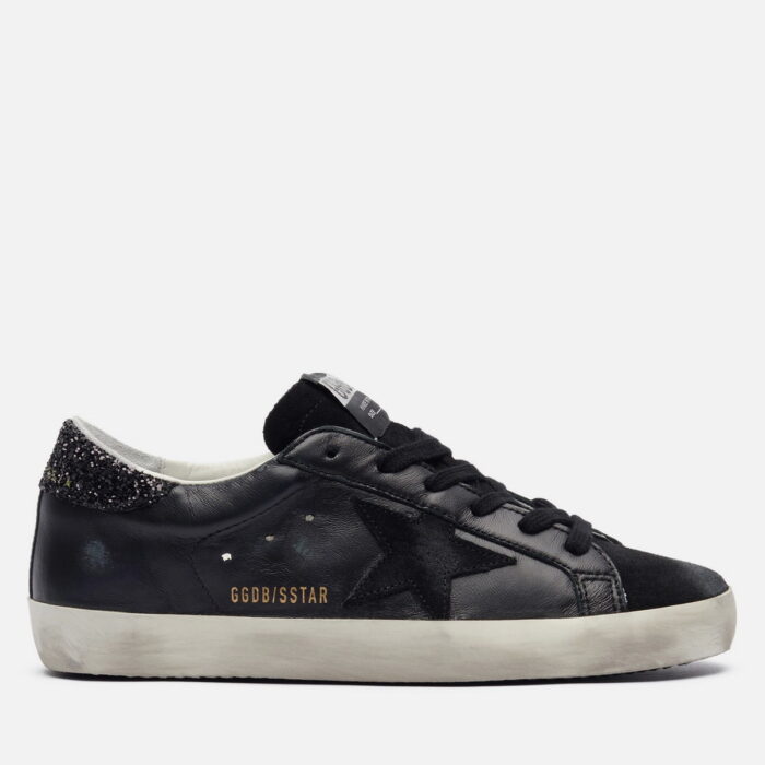 Women's Super-Star in black nappa with black star and glitter heel tab