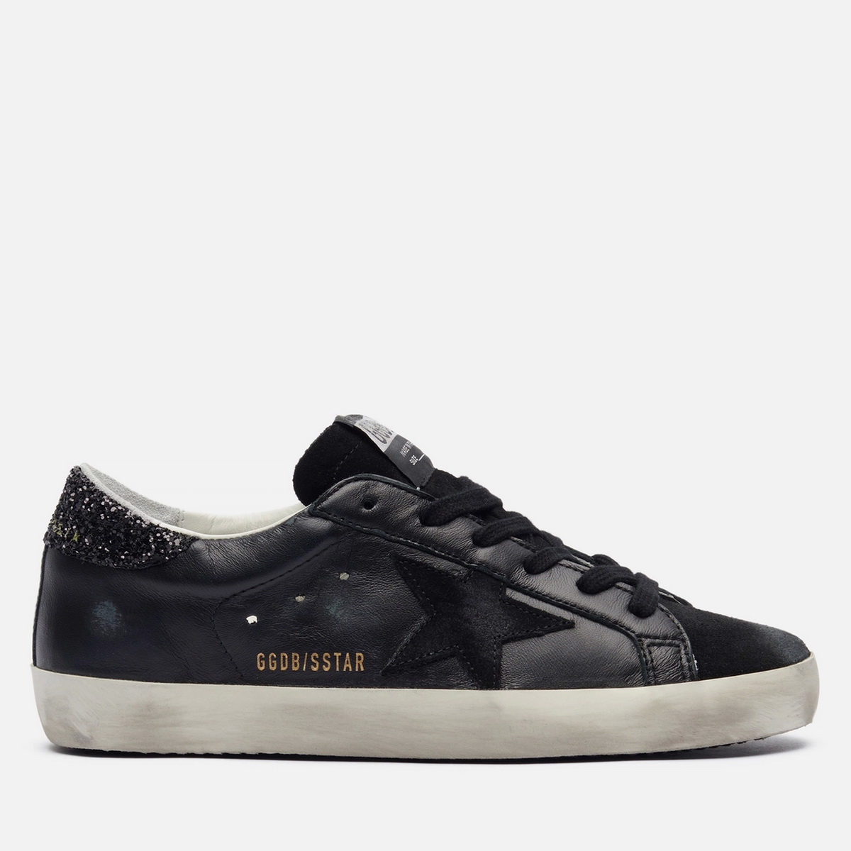 Women's Super-Star in black nappa with black star and glitter heel tab