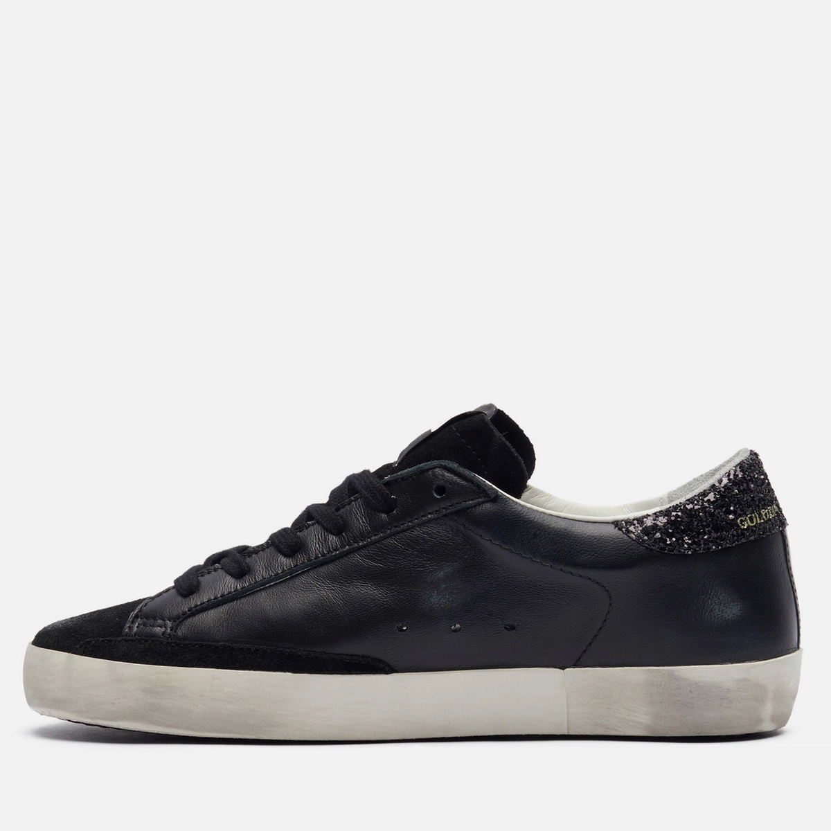 Women's Super-Star in black nappa with black star and glitter heel tab - Зображення 2