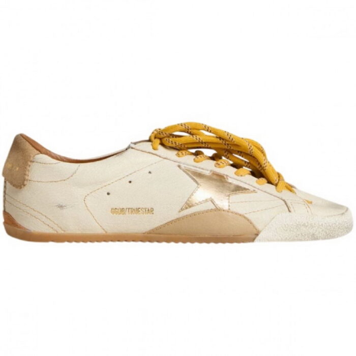 Women's True-Star in white nappa leather with gold star and beige suede heel tab