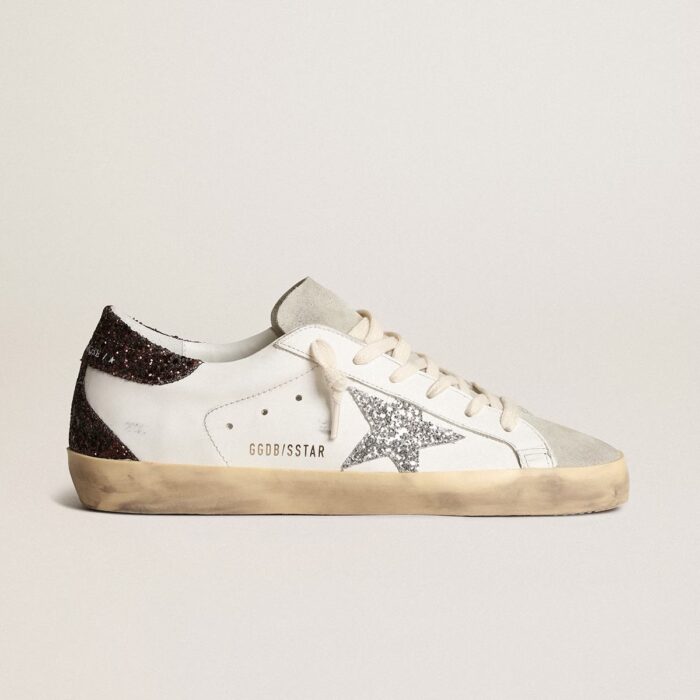 Golden Goose Super-Star with silver star and brown glitter heel tab