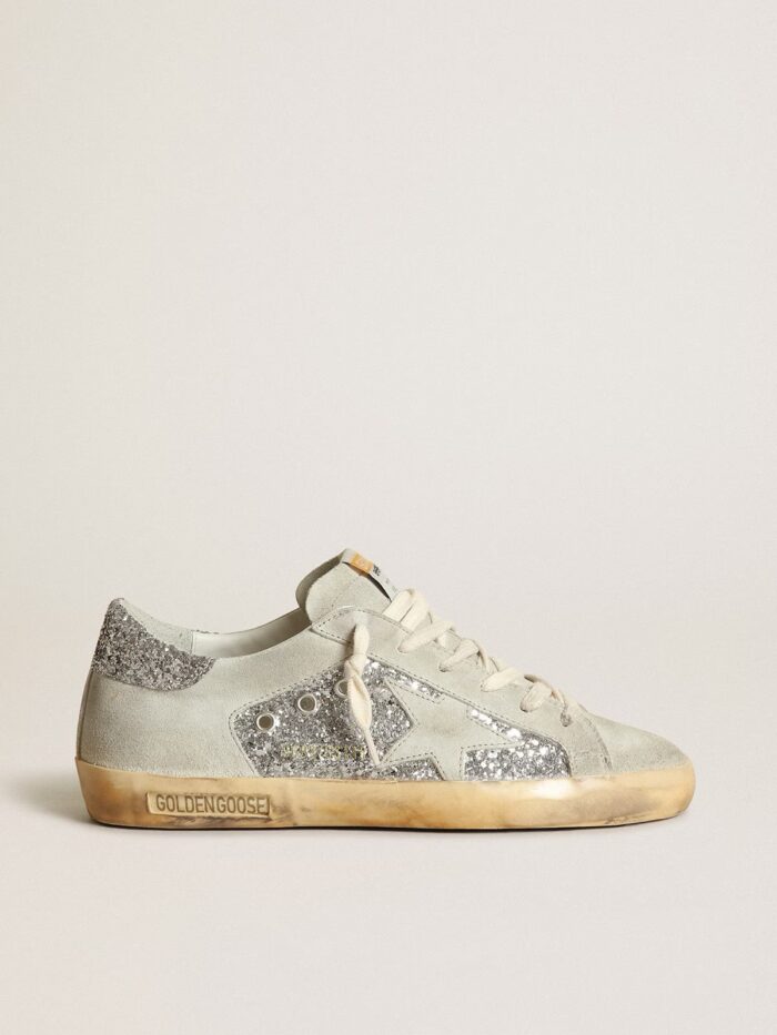 Golden Goose Super-Star in silver glitter with ice-gray star and inserts