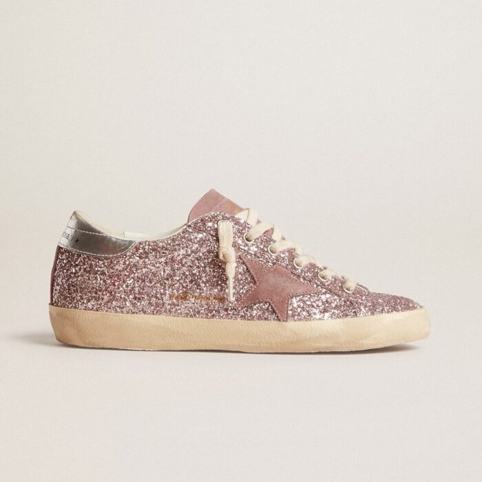Golden Goose Super-Star LTD Glitter Sneakers with Suede Star and Silver Heel Tab