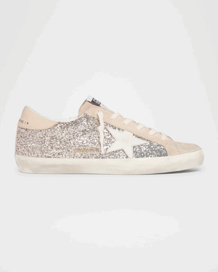 Golden Goose Super-Star Glitter Leather Low-Top Sneakers Silver Pink Light