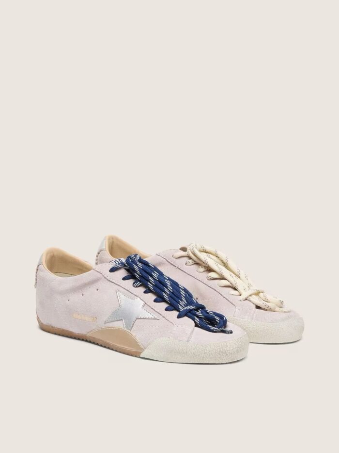 Golden Goose True-Star women’s sneakers in pastel pink suede with silver star and heel tab