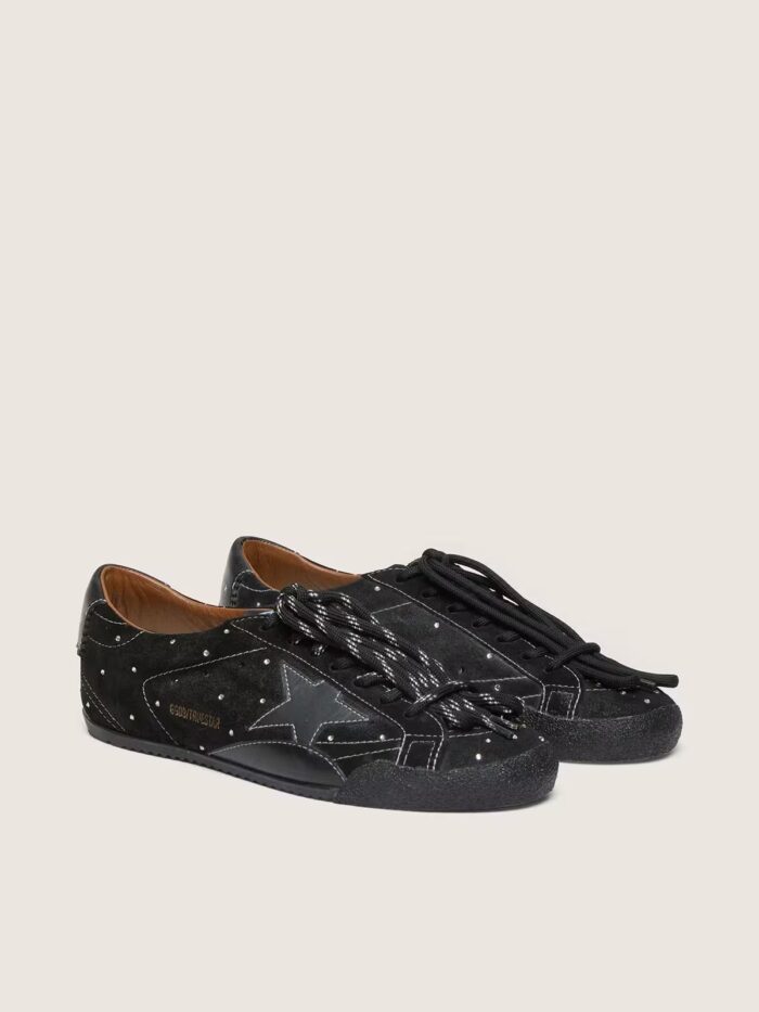 True-Star women’s sneakers in black suede with Swarovski crystals and black leather star