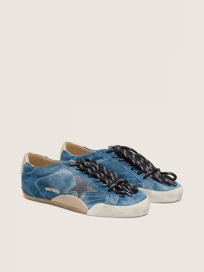 Golden Goose True-Star women’s sneakers in teal suede with black star and cream heel tab