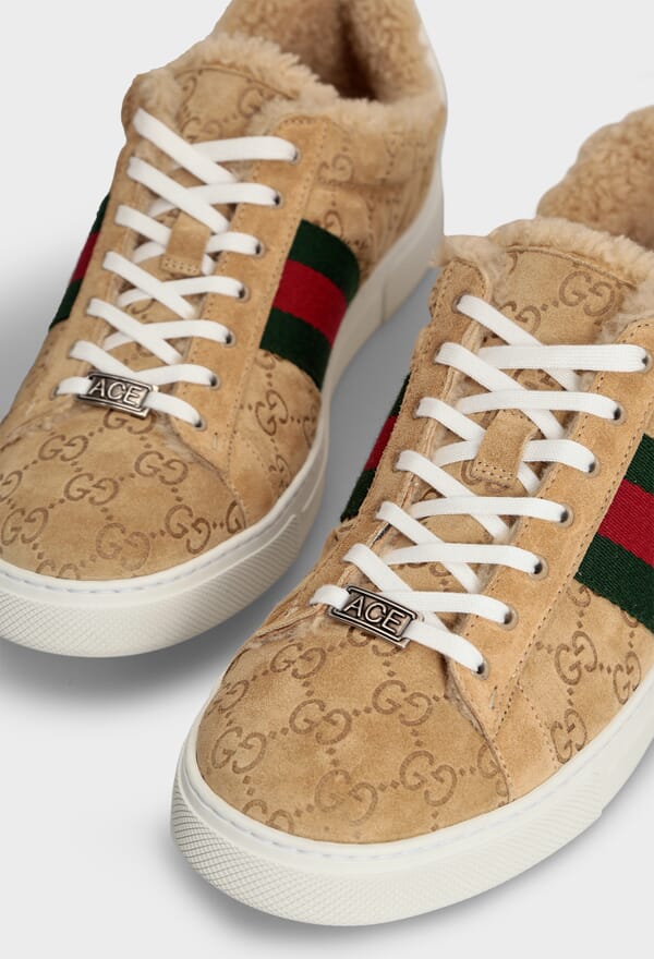 ЗАМШЕВІ КЕДИ З ХУТРОМ AСЕ GUCCI 798562 224/0C6M - Зображення 3